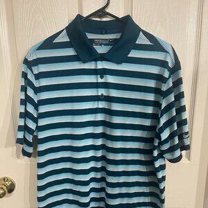 NIKE GOLF Men's Striped Tour Performance Shirt Large Turquoise White Navy Drifit